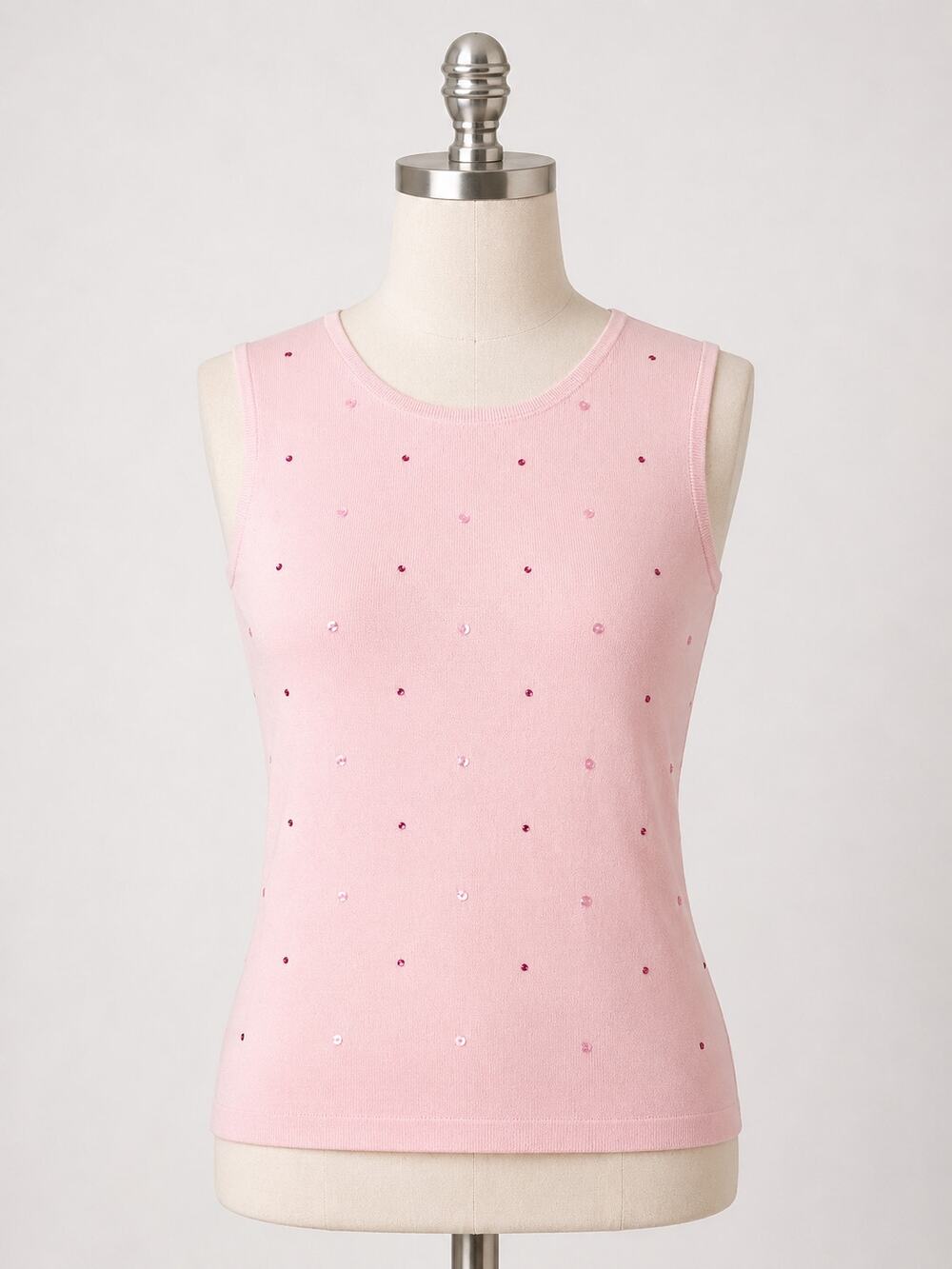 Tracy M | Silk Blend Pink Tank Top Sequins Medium Vintage